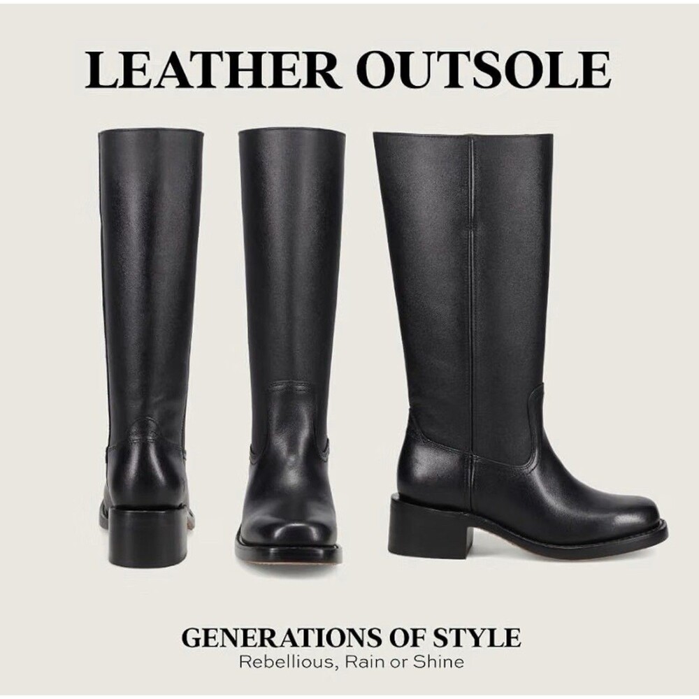 Frye Campus 14L Women's Black Leather Pull-On Wide Calf Knee High Boots 8 - Picture 7 of 7